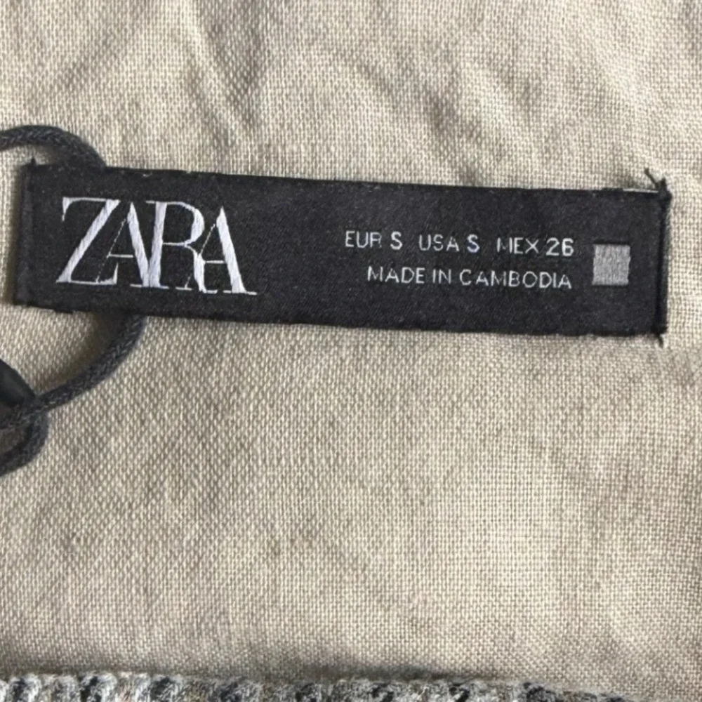 Zara Houndstooth High Waisted Pleated Trousers Black Tan Linen Blend Small 26